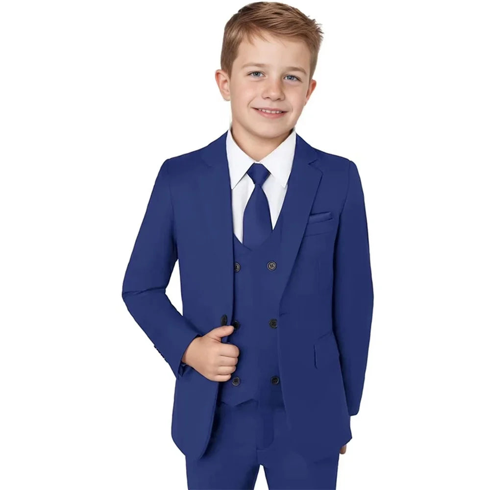 Boys Notched Lapel Suits 3 Pieces Wedding Ring Bearer Outfit,Classic Elegant Kids Suit Set Performance Outfit Plus Size