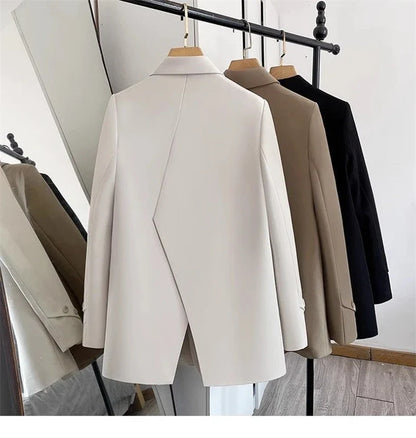 Women Blazers 2025 New Spring Autumn Loose Casual Suit Jackets Double Breasted Suit Collar Fashion Chic Cuff Design Female Tops