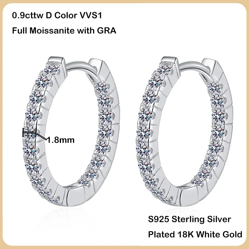 New In Real D Color 0.9cttw Full Moissanite Hoop Earrings For Women S925 Sterling Silver Diamond Small Ear Buckle Earring