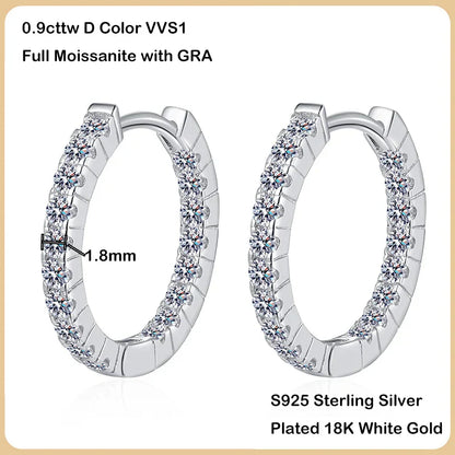 New In Real D Color 0.9cttw Full Moissanite Hoop Earrings For Women S925 Sterling Silver Diamond Small Ear Buckle Earring