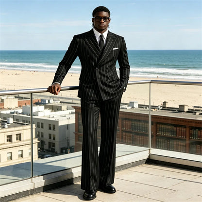 Men's 2 Piece Suit Pinstripe Double Breasted Peak Lapel Slim Fit Flared Pants Wedding Prom Business Formal Parties Chic Outfit