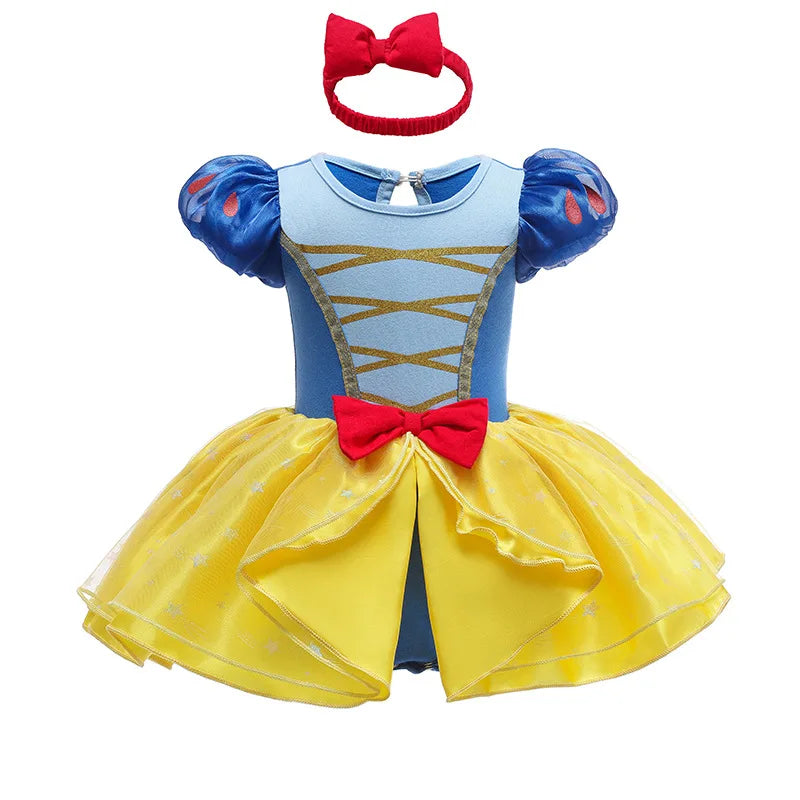 2026 Disney Infant Snow White Dress With Headband Infant Baby Princess Girl Cute Design Clothes Baby Dress Party Costumes Set