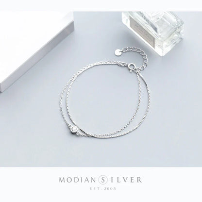 New Luminous Clear CZ Double Layer Bracelet for Women 925 Sterling Silver Minimalism Bracelet Fine Jewelry Accessories