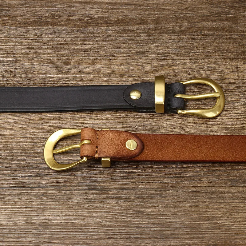 2.4 CM Pure Cowhide Genuine Leather Ladies High Quality Jeans Brass Buckle Belts Cowboy Fashion Designer Belts for Women luxury