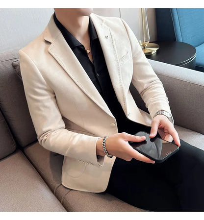 High-quality, fashionable men's stylish, versatile and trendy Korean-style slimming suede business casual suit