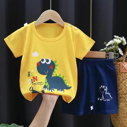 Dinosaur Printed Boys T-shirt + Shorts Casual Suit Summer Children's Clothes Loose Fashion Short Sleeved Cartoon Tracksuits 0-4Y