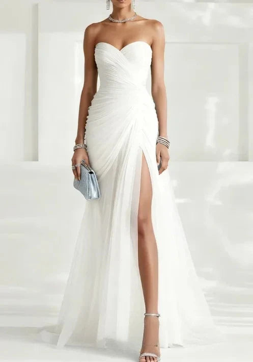 Sexy Elegant Women Evening Dresses Sweetheart Strapless High Slit Prom Dress Customized Party Gown Formal Dresses