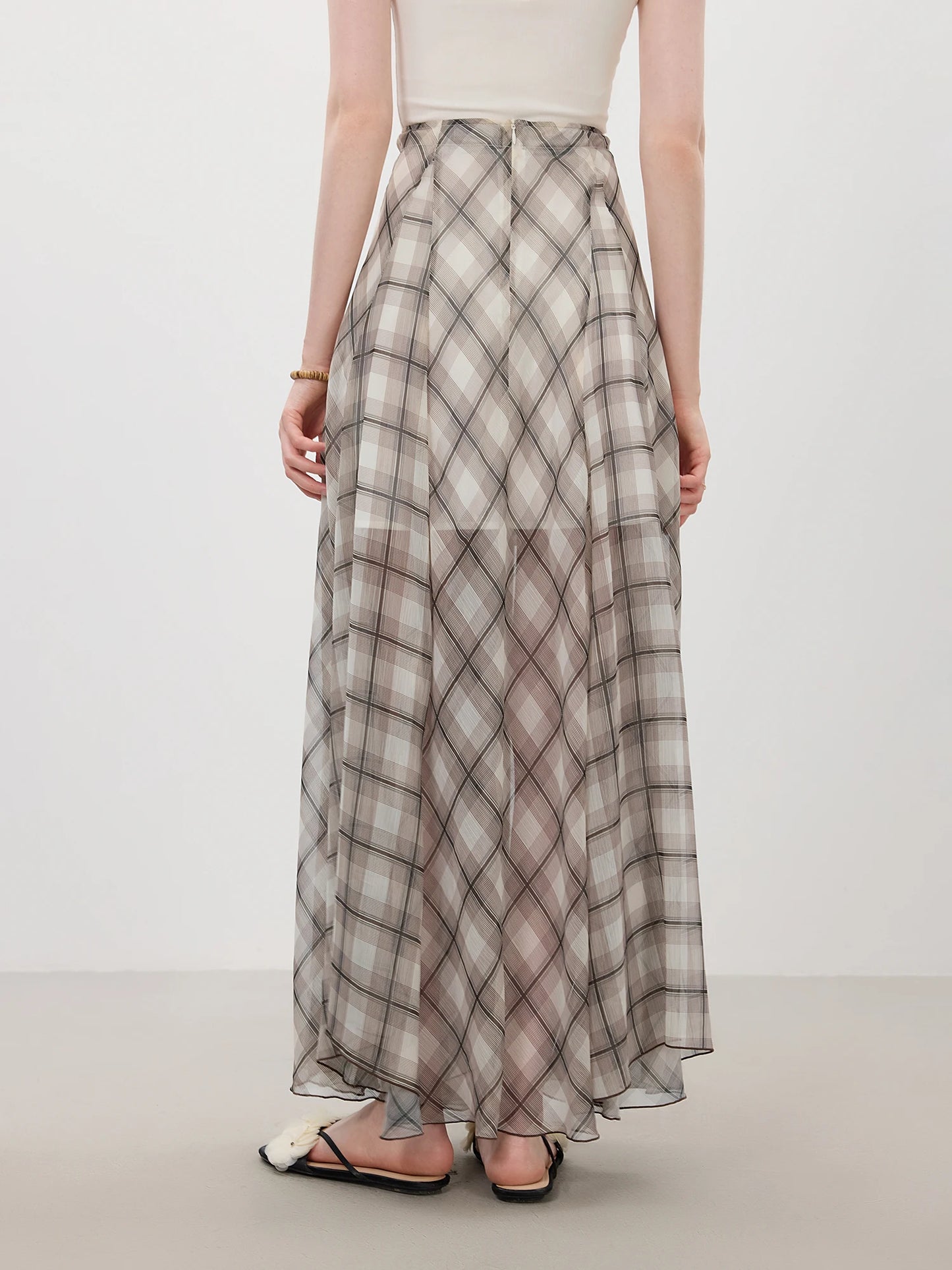 Women's Summer 2025 New Arrival Irregular A-line Hem Plaid Skirt Flowing Relaxed Fit Skirts 25FS12713
