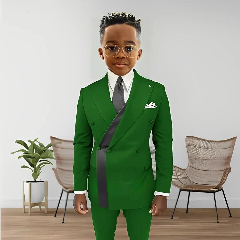 Fashionable Design Double Breasted Boys Suits 2 Pieces Wedding Tuxedo For Kids Formal Elegant Full Sleeve Children's Suit Set