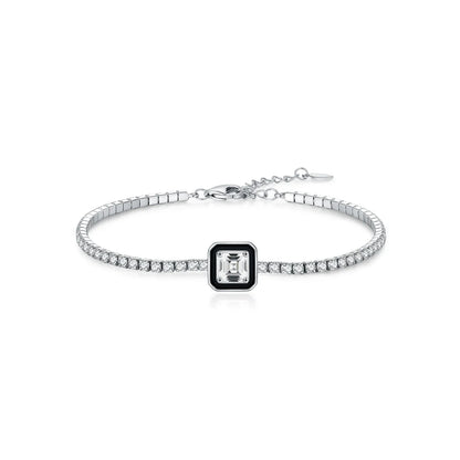 Black Enamel Bracelet 925 Sterling Silver Simple Square Zirconia Bracelet Fashion Tennis Bracelets For Women Fine Jewelry