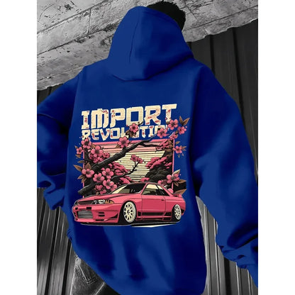 2026 Men's Car Print Hoodie Y2K Streetwear Fashion Hooded Sweatshirt Casual Comfortable Pullover Top