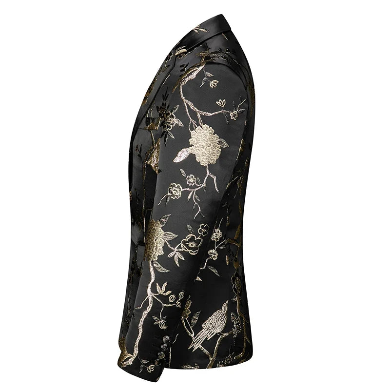 2026 New Men's Pink Embroidered Suit Jacket, Wedding Party Dress Coat, Fashionable Slim Male Blazers, Asian Size M-5XL 6XL