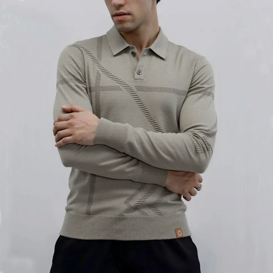 Men's Slim Fit Long Sleeve Polo Shirt Autumn Winter Thermal Comfort Fashion Stripe Solid Color Button up Polo Tops