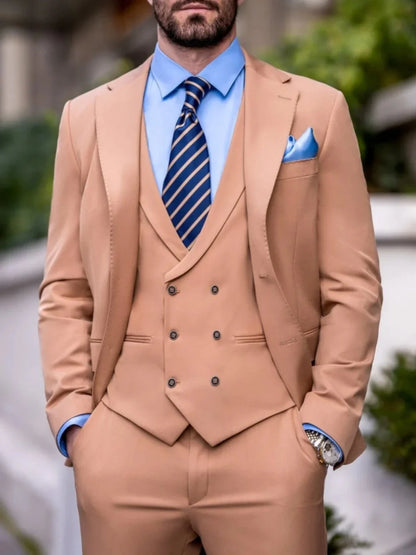 Casual Stylish Tuxedo For Men Party Prom Wear Premium Chic Notched Lapel Men's Suit Set 3 Pieces Blazer Vest Pants Customized