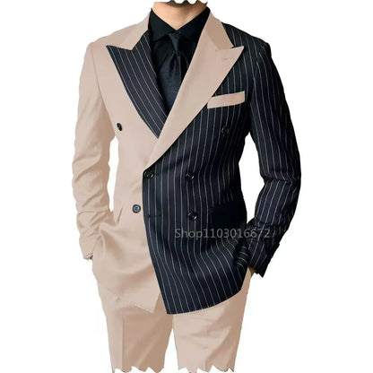 New Style Slim Fit Men Suits 2 Piece Groom Tuxedos Peak Lapel Double Breasted Blazer Pants Sets Prom Business Costume Homme