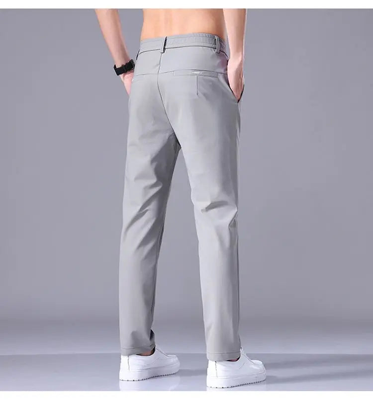 High Elastic Ice Silk Casual Pants Men's Spring Summer Ultra-thin Quick Drying Soft Breathable Business Straight Gray Trousers