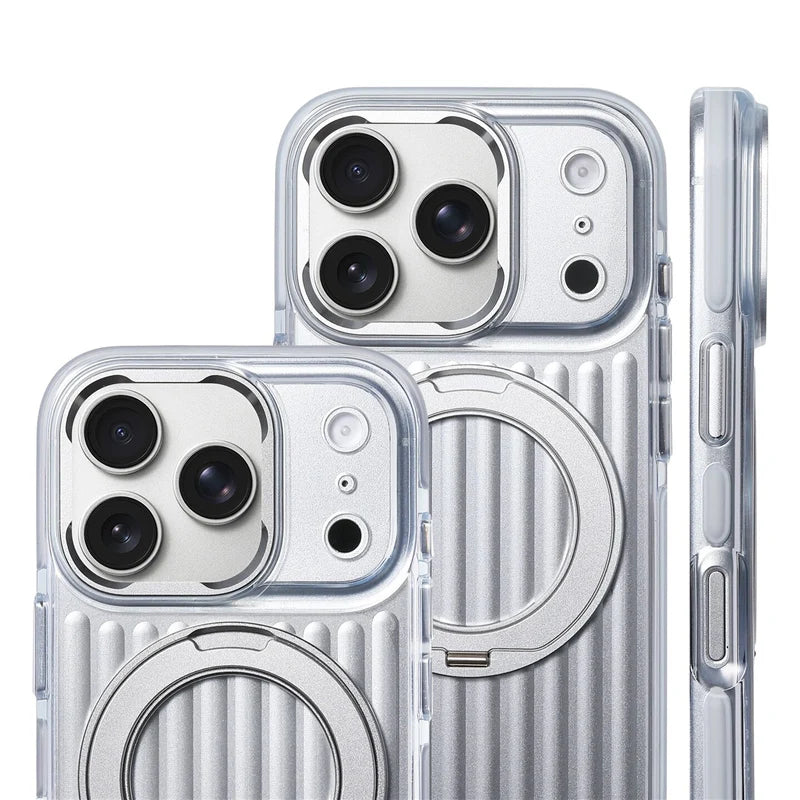 360° Rotating Magnetic Bracket Corrugated Phone Case For iPhone 17Pro 16 17 Pro Max For Magsafe Shockproof Stand Holder Cover