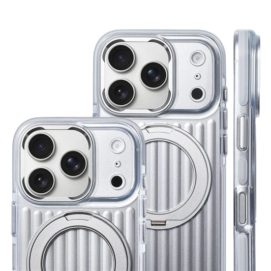 360° Rotating Magnetic Bracket Corrugated Phone Case For iPhone 17Pro 16 17 Pro Max For Magsafe Shockproof Stand Holder Cover