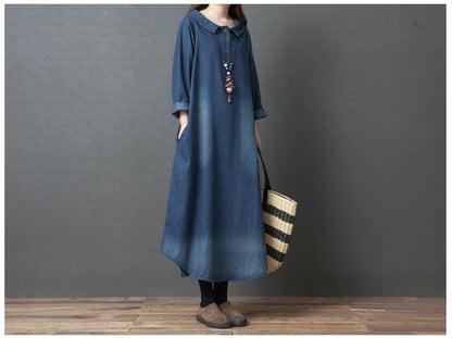 Women's Denim Dr Long Sve Loose Fit irt Sle Autumn Spring Faion plus Size Clothing Meat Concealing Slimming Skirt
