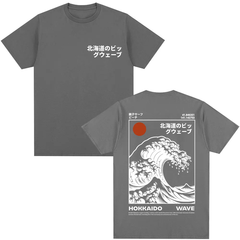 Japanese Style Hokkaido Wave Graphic T-shirts Men Women Harajuku Fashion Vintage T Shirts Oversized Cotton Popular T-Shirt Gifts