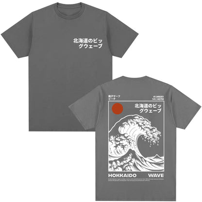 Japanese Style Hokkaido Wave Graphic T-shirts Men Women Harajuku Fashion Vintage T Shirts Oversized Cotton Popular T-Shirt Gifts