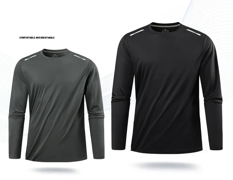 Reflective Sport Gym T Shirt Men Quick Dry Running Bodybuilding Shirts Men Long Sleeve Fitness Pullover Top Spring Autumn