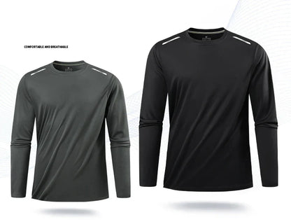 Reflective Sport Gym T Shirt Men Quick Dry Running Bodybuilding Shirts Men Long Sleeve Fitness Pullover Top Spring Autumn