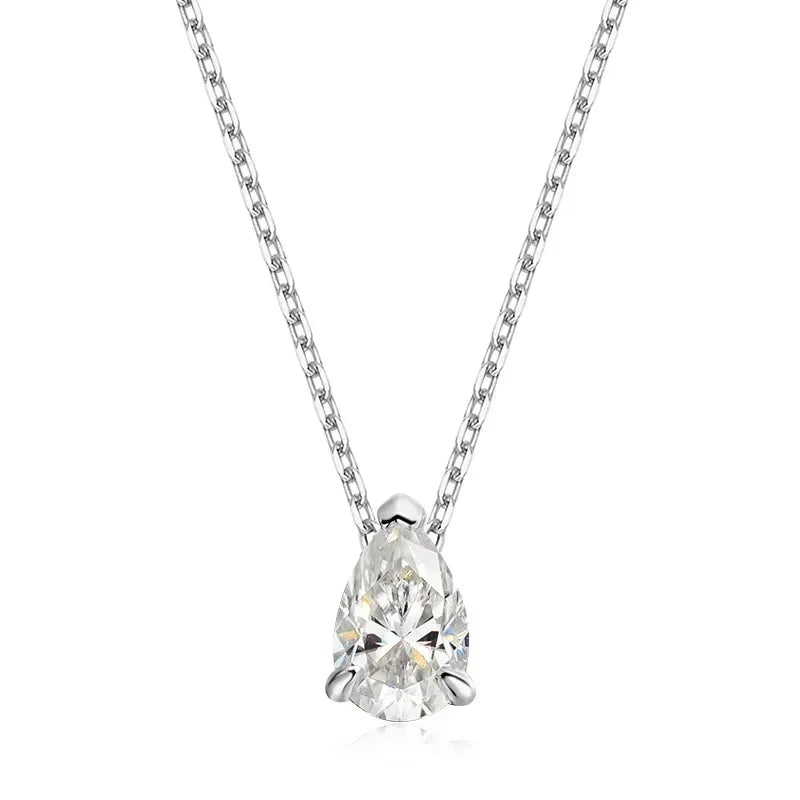 Certified 1CT 2CT Pear Cut D VVS1 Moissanite Necklace for Women 18k Gold Plated Jewelry 100%  Sterling Silver 925 Pendant