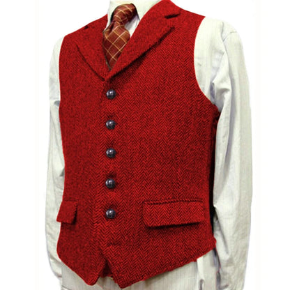 Men Vest Brown With Lapel Boutique Herringbone Single Button Fit Waistcoat Casual Formal Business Wedding Daily Men Suit Vest