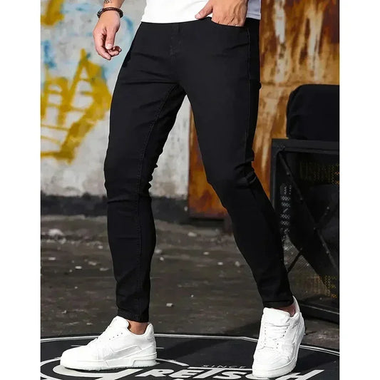 Men Narrow Leg Jeans Male Straight Leg Slim Pencil Denim Pants Classic Casual Daily Stretch Skinny Trousers
