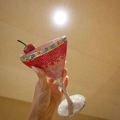 Cherry Martini Gold Rhinestone Evening Cocktail Party Handbag Women Luxury Bling Crystals Wedding Bridal Clutch Purses
