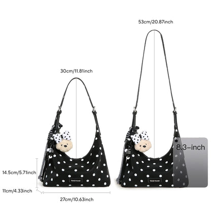 y2k leopard Print Shoulder Bag, Cute Puppy Pendant, Large Capacity Hobo Bag for Women's Casual Commute 3-Way Carry