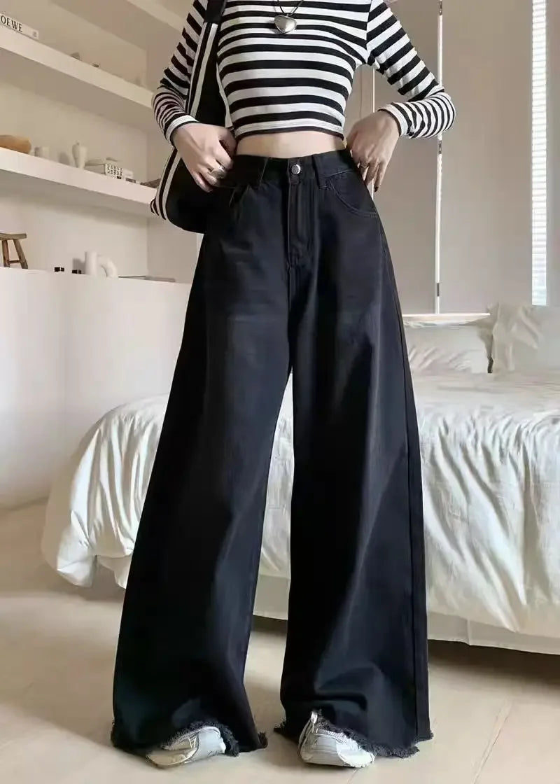 Wide Leg Jeans Women Denim Pants Vintage Straight Trousers Autumn Spring Fashion Female Black Casual Jeans Wide Leg Pants