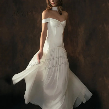 Off The Shoulder Chiffon A Line Wedding Dress Pleated Corset Back Bride Gowns Strapless vestido de casamento noiva civil 2026