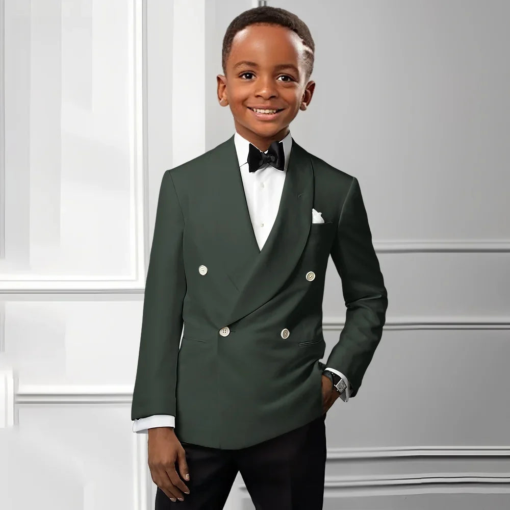 Solid Boys Double Breasted Suit Set 2 Pieces Wedding Birthday Party Outfit Classic Shawl Lapel Kids Tuxedo 2-20T
