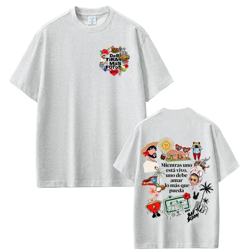 Rapper Bad Bunny T-shirt Debi Tirar Mas Fotos DTMF T Shirts Men's Women Clothing Fashion Hip Hop Cotton Casual Oversized T-shirt