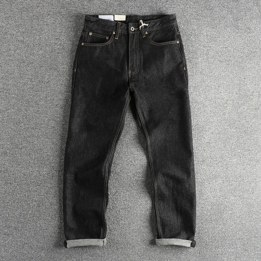 Heavy May Khaki vintage black jeans men wash primary color comfortable small straight version of the trend pants