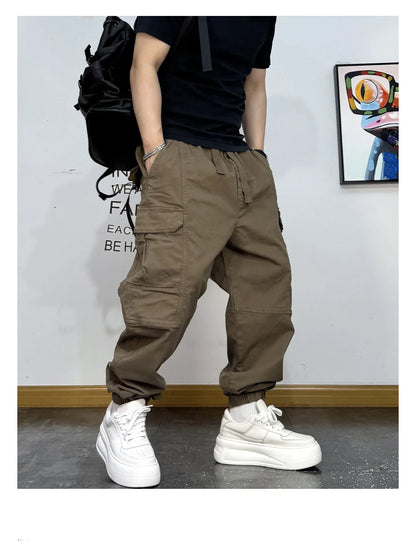 Korean Streetwear Baggy Cargo Pants Men High Quality Multi Pocket Retro Jogger Loose Fit Hip Hop Casual Oversized Haram Pants