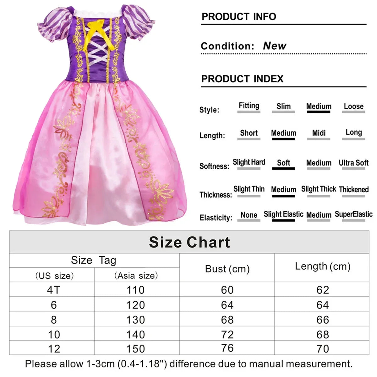 Girl Role Play Rapunzel Princess Dress for Kids Halloween Cosplay Tangled Costume Birthday Party Sequins Mesh Bow Clothes