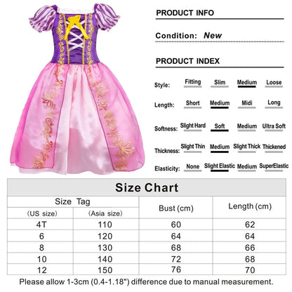 Girl Role Play Rapunzel Princess Dress for Kids Halloween Cosplay Tangled Costume Birthday Party Sequins Mesh Bow Clothes