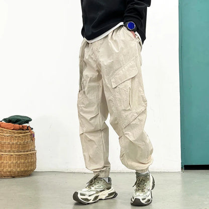 Korean Techwear Cargo Pants Men Spring Summer Quick Dry Lightweight Streetwear Casual Loose Fit Tapered Joggers Hip Hop Trendy