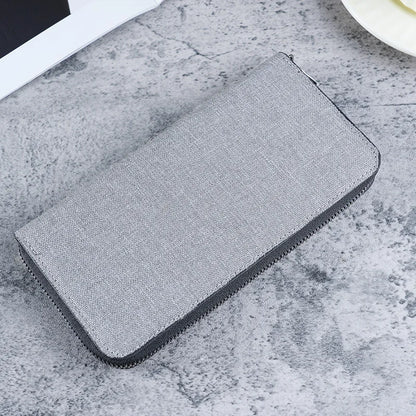 Men Long Wallet Large Capacity Multiple Card Slots Canvas Zippered Purse Business Handbag Card Holder Wallet Coin Bag