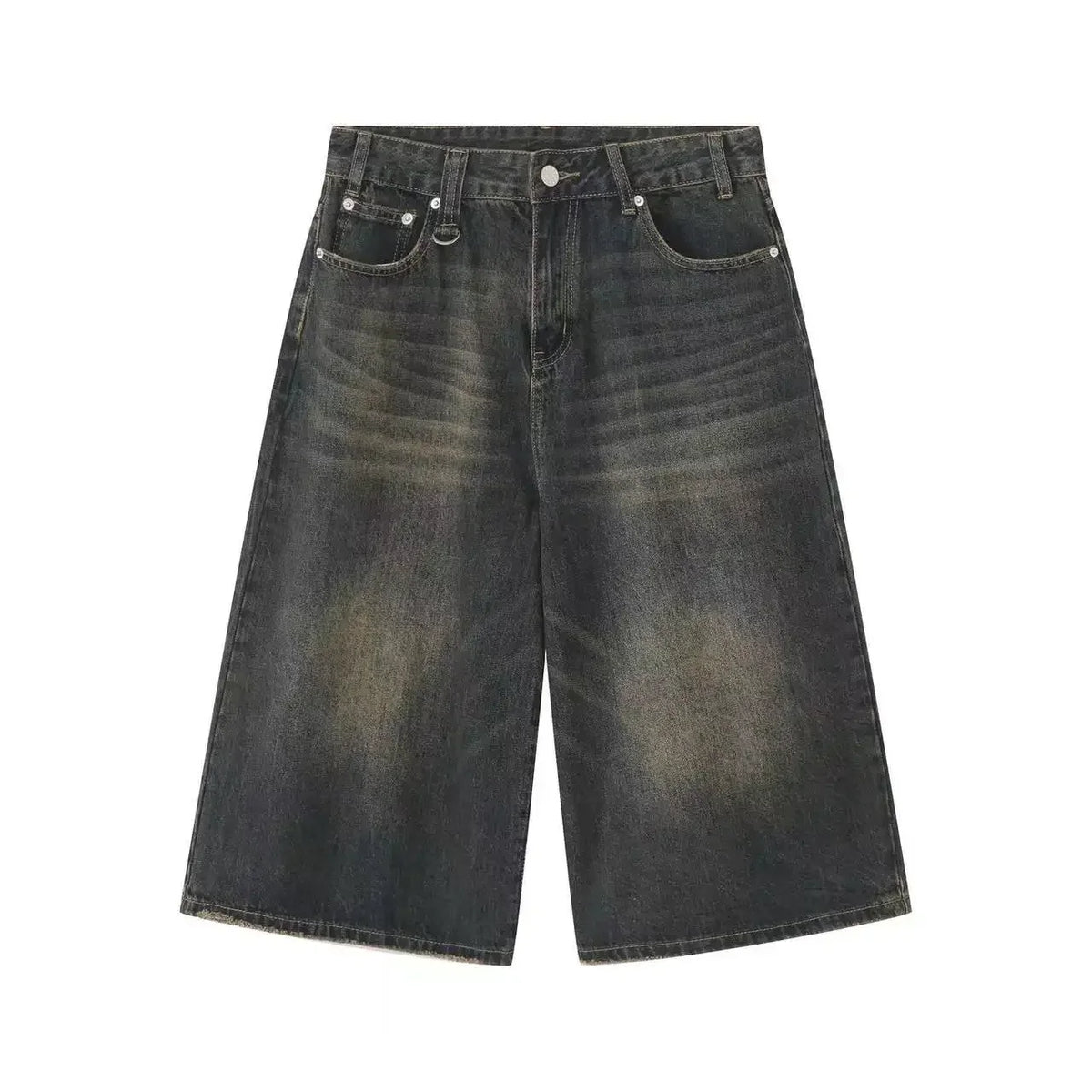 2026 Y2k Retro Women Low Rise Jorts Brushed Black Wash Cropped Baggy Jeans Wide Leg Frayed Denim Short Pants Fashion