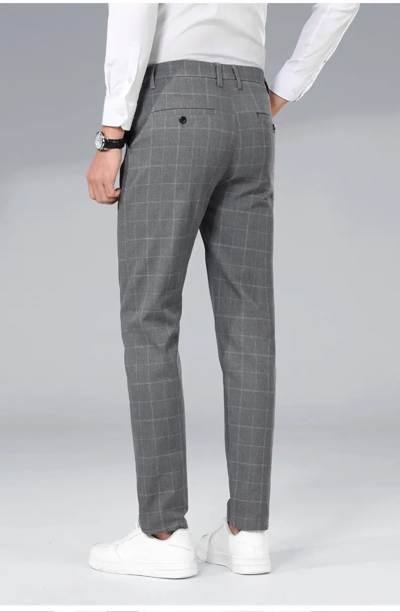 Autumn Winter Men's Business Casual Plaid Pants Korean Fashion Stretch Slim Fit Suit Pants Male Office Formal Versatile Trouser