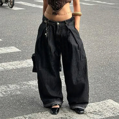 Women Striped Relaxed Fit Jeans Retro Low Rise Wide Leg Denim Pants Grunge Loose Trousers 2026 Spring Y2K Clothes 2026