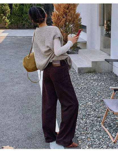 FINEWORDS Vintage High Waist Loose Jeans Women Wide Leg Korean Casual Washed Denim Jeans Streetwear Harajuku Wide Leg Jeans