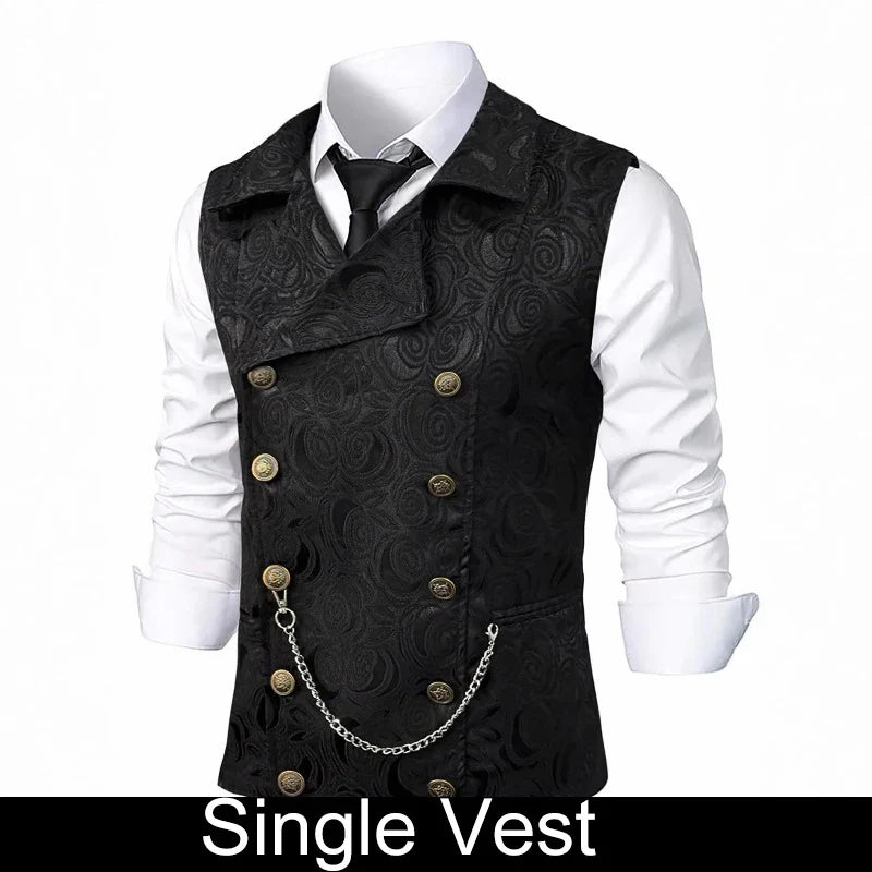 Suit Vest Men British Style Turn Down Collar Double-breasted Male Waistcoat Slim Printed Business Casual Man Coat Vest