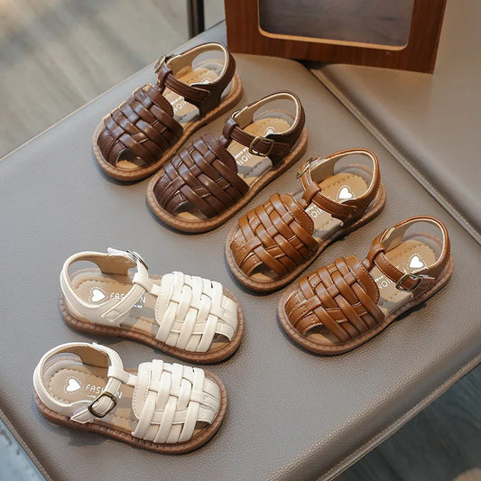 Kids Sandals 2026 Summer Sandals for Boy Fashion Children Cut-Outs Beach Shoes Braided Style Causal Walking Flat Sandals