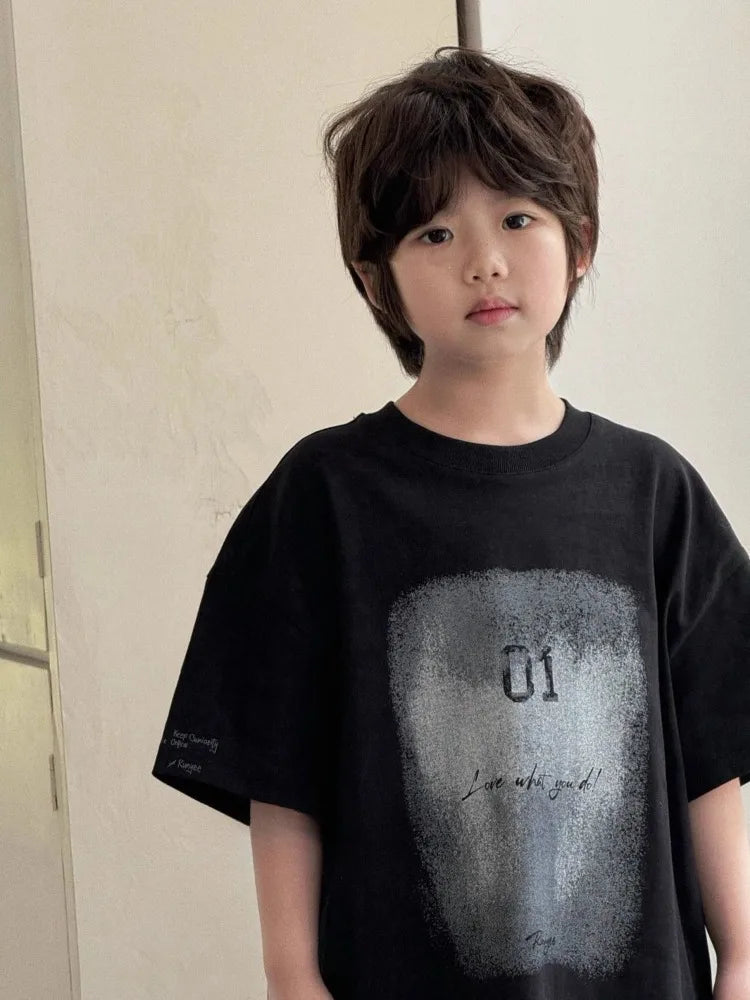 2026 Summer Korean Designer Kids' Unisex Short Sleeve T Shirt Trendy Boys Girls Summer Apparel Soft Cotton Blend Size 110-170cm