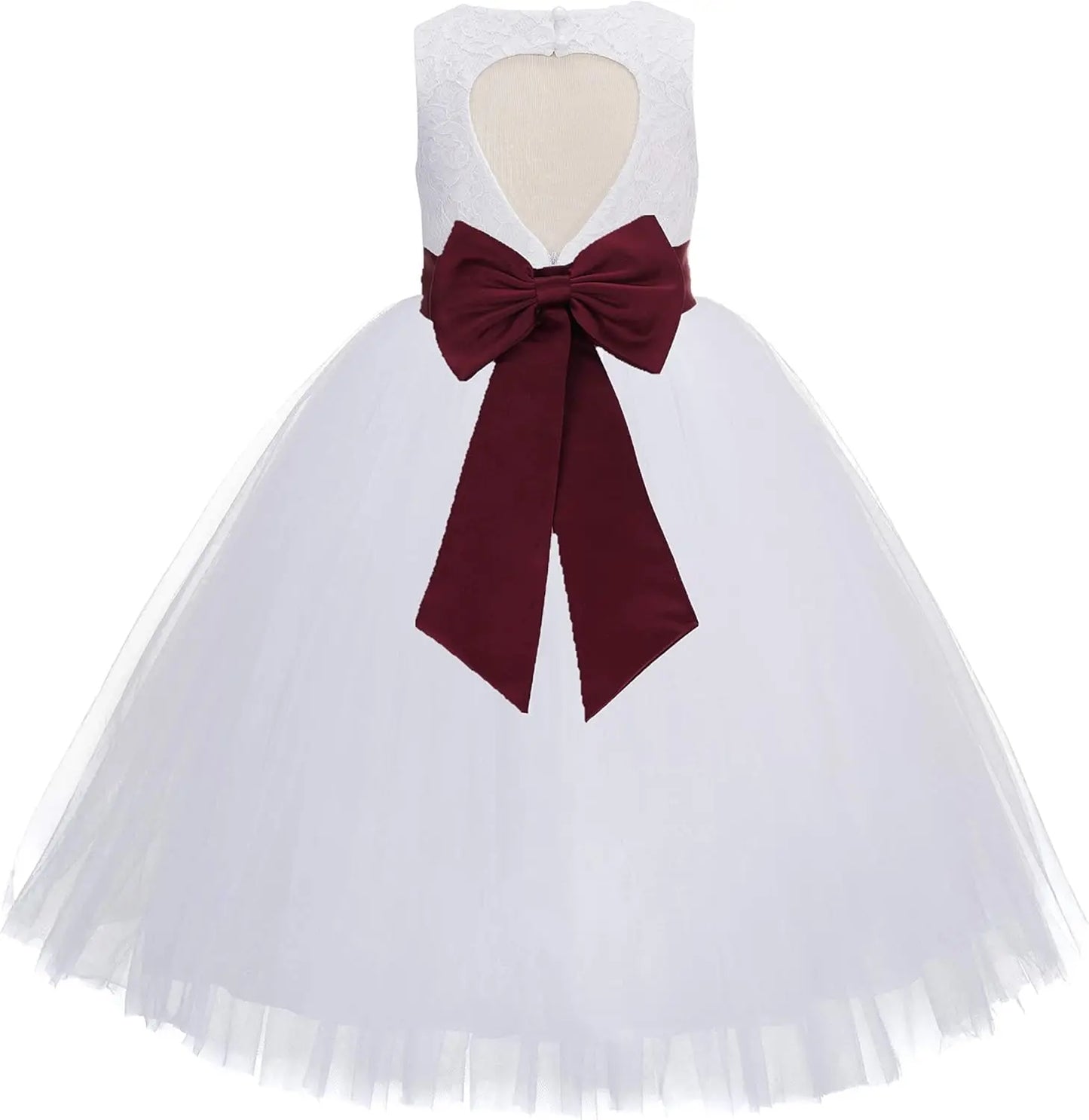 Ivory Floral Lace Heart Cutout Dress for Girls Junior Bridesmaid Pageant Gown Elegant Flower Girl Pageant Dresses